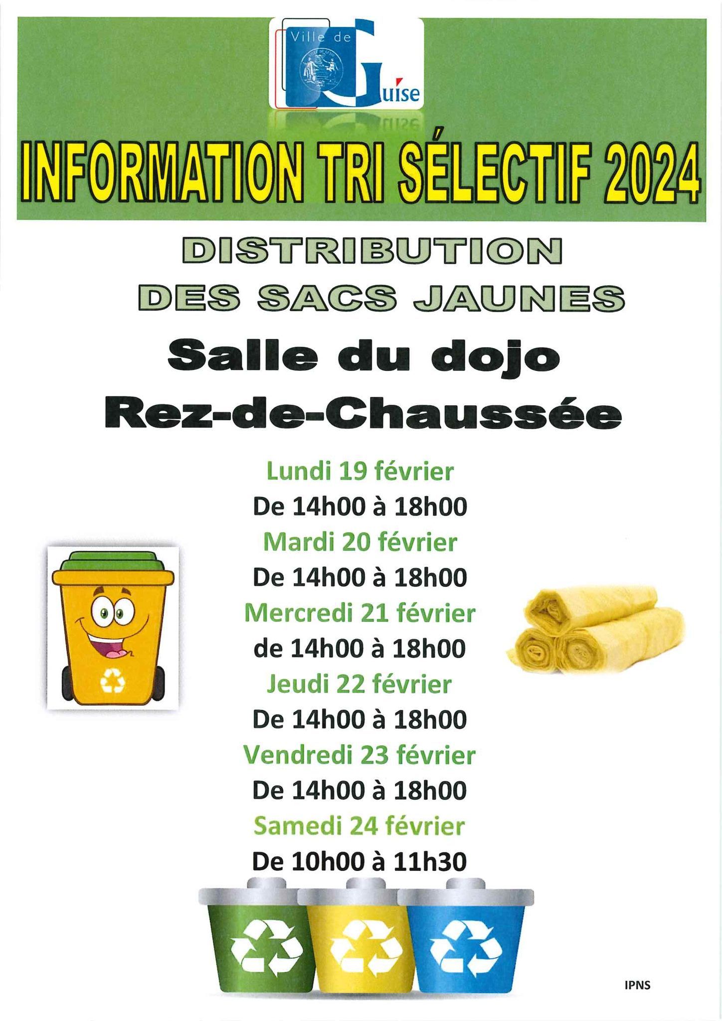 Information Tri Sélectif – Distribution des sacs jaunes 2024 – Ville de  Guise
