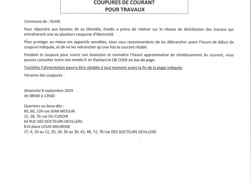 Coupure de courant pour travaux – Dimanche 8 septembre 2024