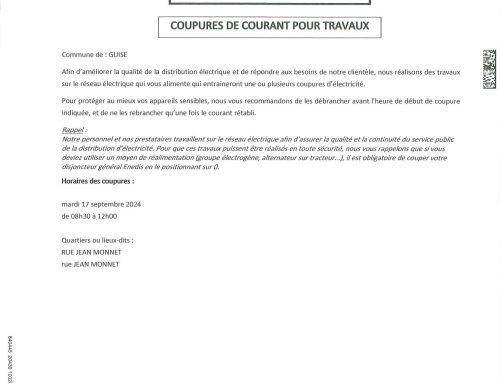 Coupure de courant pour travaux – Mardi 17 septembre 2024