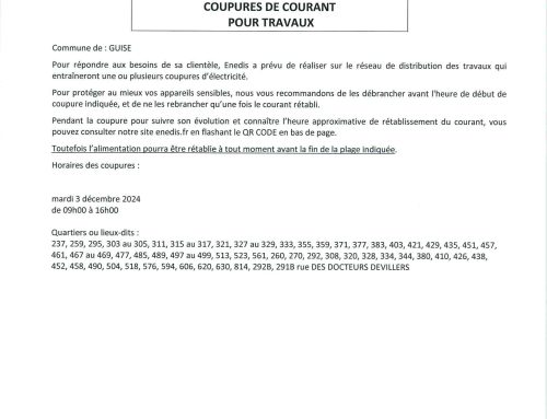 Information – Coupure de courant mardi 03 décembre 2024