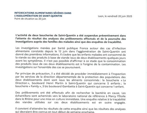 Information – Communiqué de Presse intoxications alimentaires sévères dans l’agglomération de Saint-Quentin