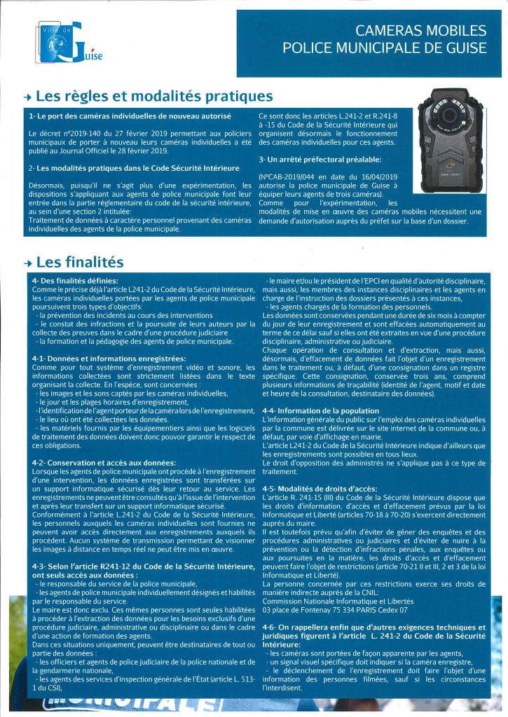 Caméras mobiles Police Municipal de Guise