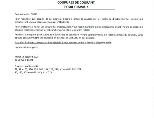 Information – coupure de courant, mardi 14 octobre et vendredi 17 octobre 2025