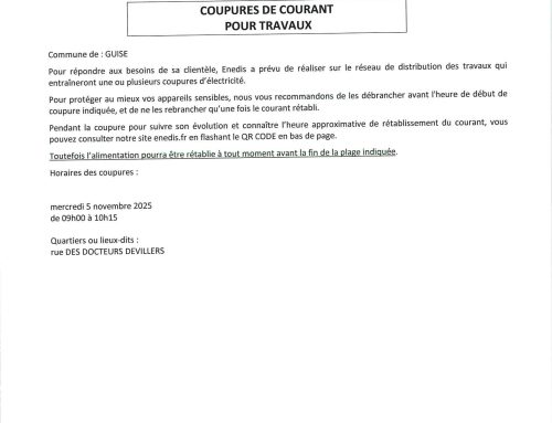 Information – Coupure de courant, mercredi 05 novembre 2025