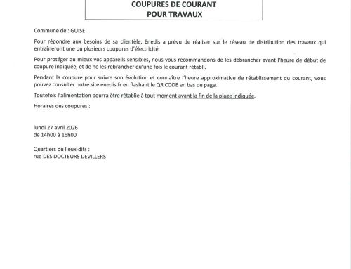 Information – Coupure de courant, lundi 27 avril 2026