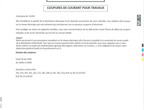 Information – Coupure de courant, lundi 18 mai 2026