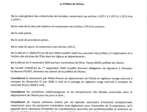 Information – Arrêté portant interdiction des manifestations sportives pendant l’épisode caniculaire sur l’ensemble du département de l’Aisne