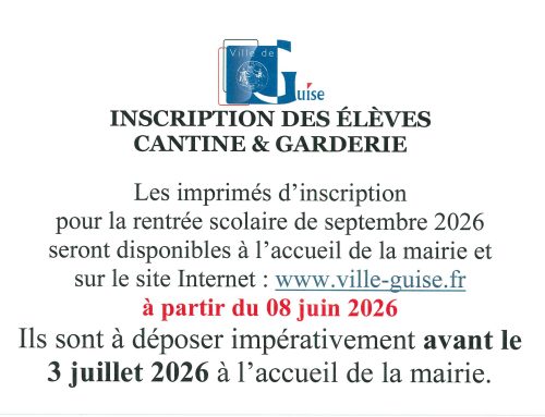 Scolaire – Dates d&rsquo;inscription des élèves à la cantine & garderie