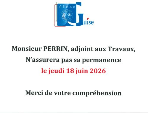 Information – Pas de permanence de Monsieur Perrin, adjoint aux travaux jeudi 18 juin 2026