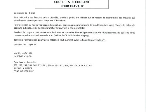 Information – Coupure de courant, lundi 31 août 2026