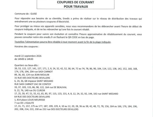 Information – Coupure de courant, mardi 22 septembre 2026