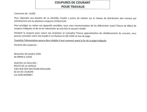 Information – Coupure de courant, dimanche 18 octobre 2026