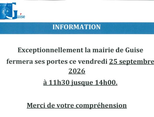 Information – Horaires exceptionnels de la mairie ce vendredi 25 septembre 2026