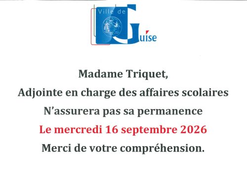 Information – Pas de permanence de Madame Triquet, mercredi 16 septembre 2026