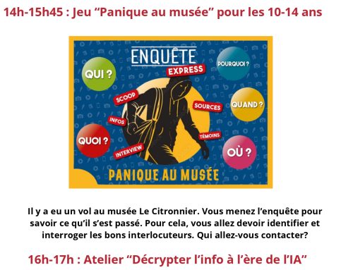 Bibliothèque – Ecole supérieure de journalisme de Lille, « panique au musée », jeudi 22 octobre 2026